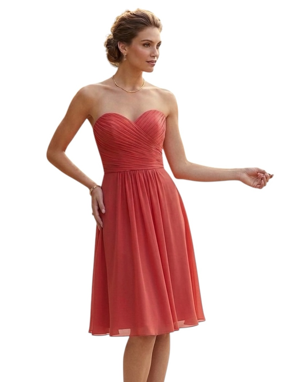 Bill Levkoff 323  Chiffon Strapless Cocktail Formal Dress Coral Size 12 NWT